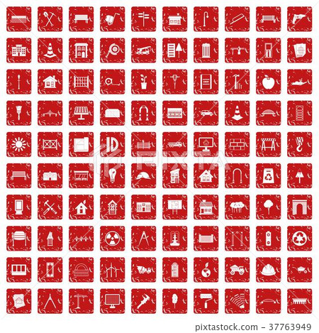 100 architecture icons set grunge red 100 architecture icons set grunge red 37763949