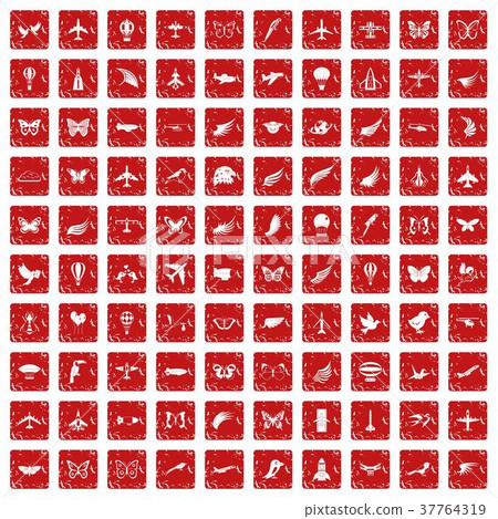 100 fly icons set grunge red 37764319