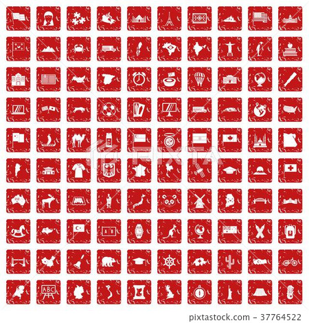 100 geography icons set grunge red 100 geography icons set grunge red 37764522