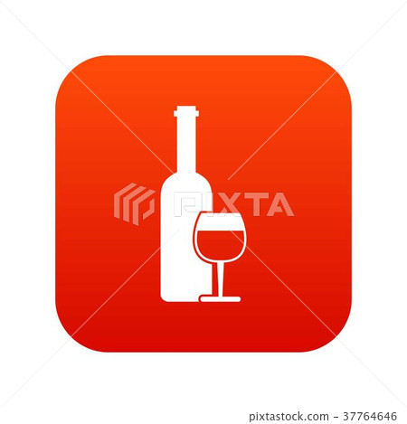 Wine bottle and glass icon digital red - Stock Illustration [37764646 ...