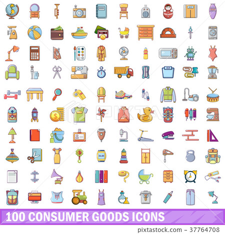 100 consumer goods icons set, cartoon style 100 consumer goods icons set, cartoon style 37764708