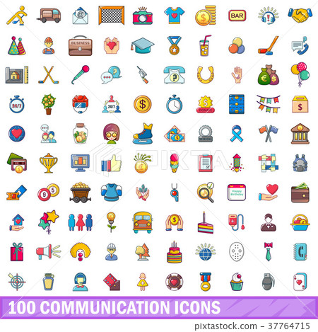 100 communication icons set, cartoon style-插圖素材 [37764715] - PIXTA圖庫