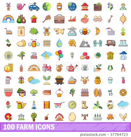 100 farm icons set, cartoon style 100 farm icons set, cartoon style 37764723