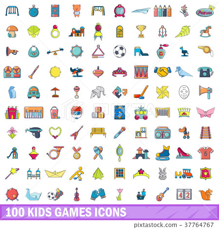 100 kids games icons set, cartoon style 100 kids games icons set, cartoon style 37764767