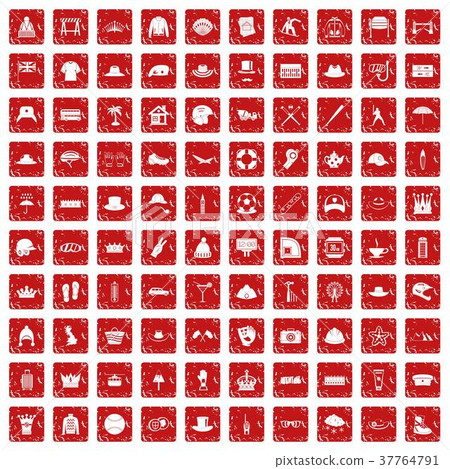 100 hat icons set grunge red 100 hat icons set grunge red 37764791