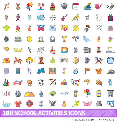 100 school activities icons set, cartoon style 37764824
