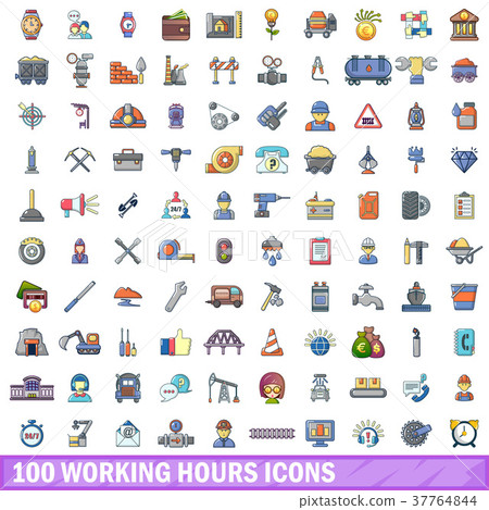 100 working hours icons set, cartoon style 100 working hours icons set, cartoon style 37764844