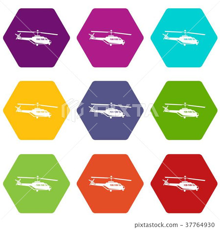 Military helicopter icon set color hexahedron Military helicopter icon set color hexahedron 37764930