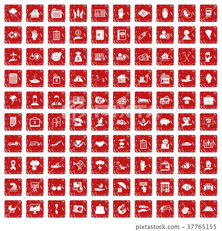 100 insurance icons set grunge red 100 insurance icons set grunge red 37765155