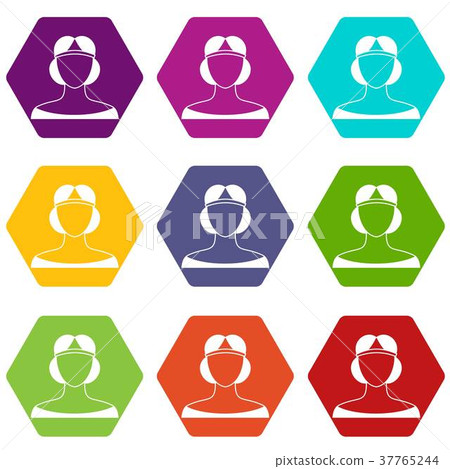 Medieval woman in tiara icon set color hexahedron 37765244