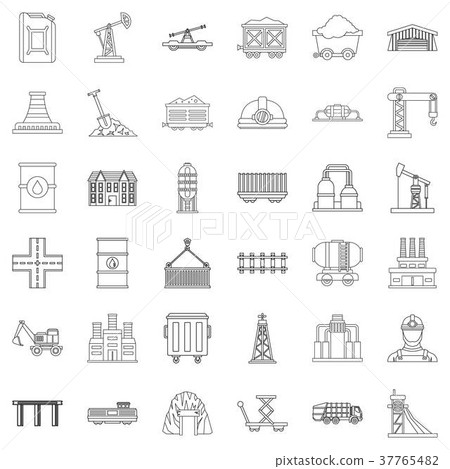 Factory icons set, outline style Factory icons set, outline style 37765482