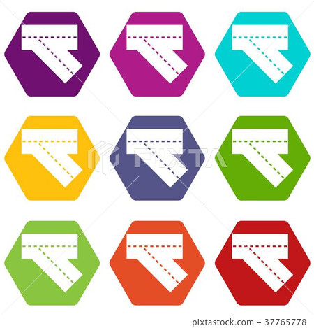 Turn road icon set color hexahedron 37765778