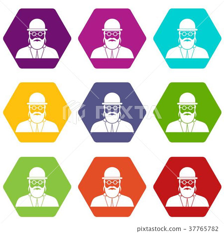 Orthodox jew icon set color hexahedron Orthodox jew icon set color hexahedron 37765782