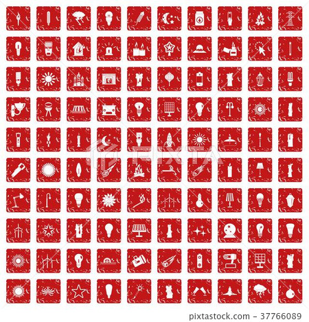 100 light source icons set grunge red 37766089