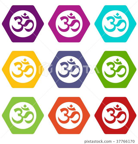 Symbol Aum icon set color hexahedron Symbol Aum icon set color hexahedron 37766170