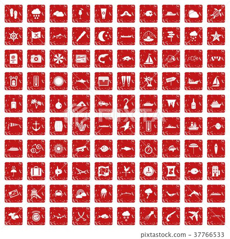 100 marine environment icons set grunge red 100 marine environment icons set grunge red 37766533