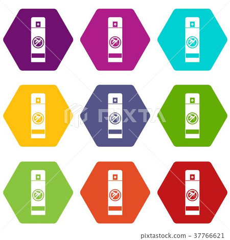 Mosquito spray icon set color hexahedron 37766621