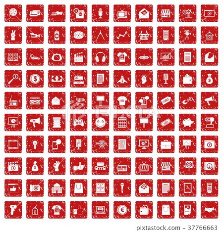 100 marketing icons set grunge red 37766663