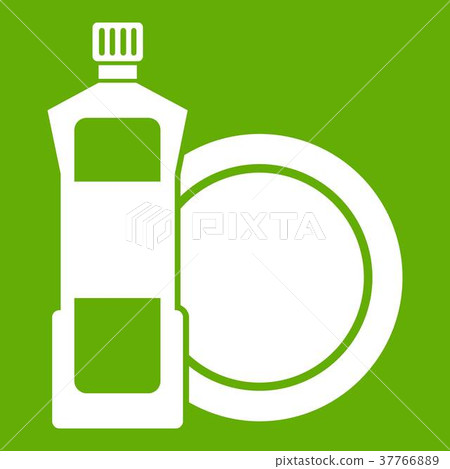 Dishwashing liquid detergent and dish icon green 37766889