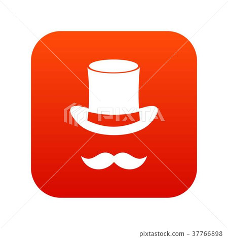 Magic black hat and mustache icon digital red Magic black hat and mustache icon digital red 37766898