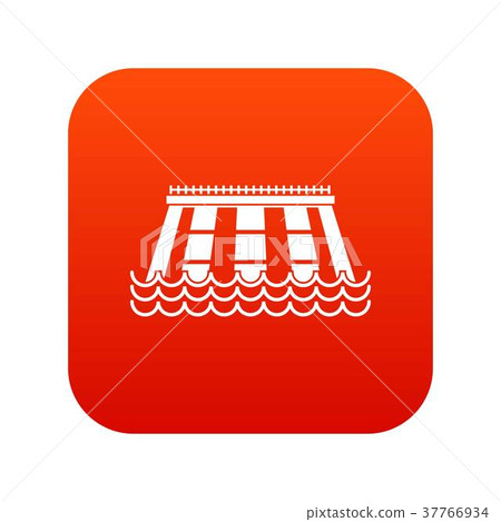 Hydroelectric power station icon digital red Hydroelectric power station icon digital red 37766934