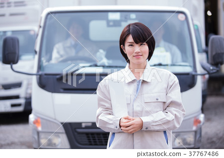 Logistics truck woman Logistics truck woman 37767486