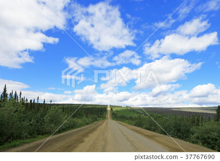 View of Dalton Highway with oil pipeline, leading View of Dalton Highway with oil pipeline, leading 37767690