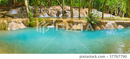 Tat Sae Waterfalls.Panorama landscape. Laos. 37767790