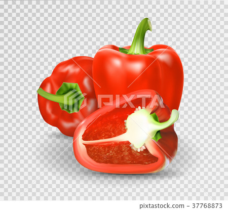 Photo-realistic vector. Red paprika. Whole 37768873