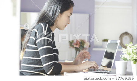 Computer woman at home business learning 37769199