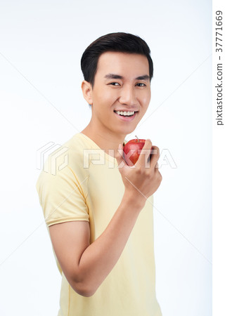 Smiling Man with Red Apple Smiling Man with Red Apple 37771669