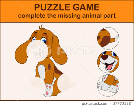 Cute dog cartoon sitting. Complete the puzzle and  37773158