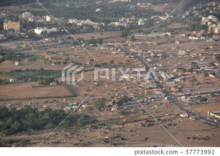 Camel Festival cityscape seen from Hindu temple on the peak of Pushkar mountain in India Camel Festival cityscape seen from Hindu temple on the peak of Pushkar mountain in India 37773991