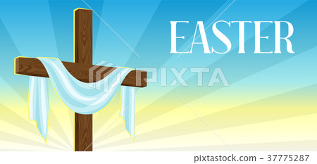 Silhouette of wooden cross with shroud. Happy 37775287