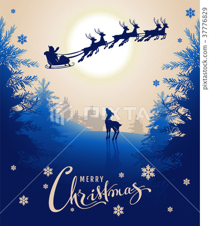 Merry Christmas card design text. Young deer Merry Christmas card design text. Young deer 37776829