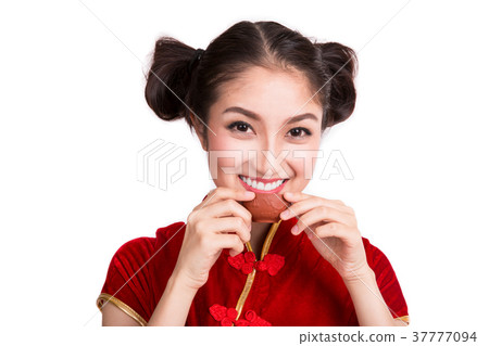 Chinese lady drink a hot tea with chinese dress Chinese lady drink a hot tea with chinese dress 37777094