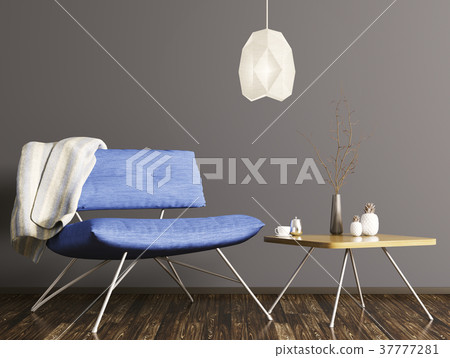 Interior with armchair and coffee table 3d render 37777281