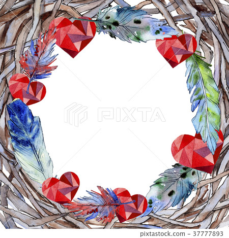 Watercolor bird feather frame from wing. - Stock Illustration [37777893 ...