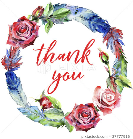 Watercolor bird feather wreath from wing. - Stock Illustration ...