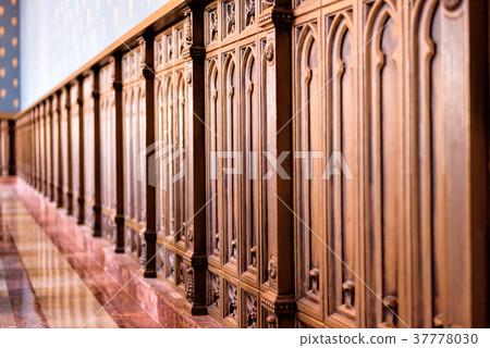 Old wooden baroque furniture wall with bokeh 37778030