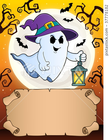 Small parchment and ghost with lantern Small parchment and ghost with lantern 37778182