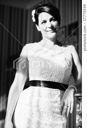 Monochrome Portrait of the Bride In Wedding Dress Monochrome Portrait of the Bride In Wedding Dress 37778599