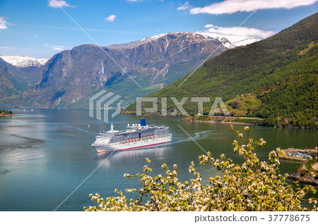 Cruise ship in fjord, Flam, Norway 37778675