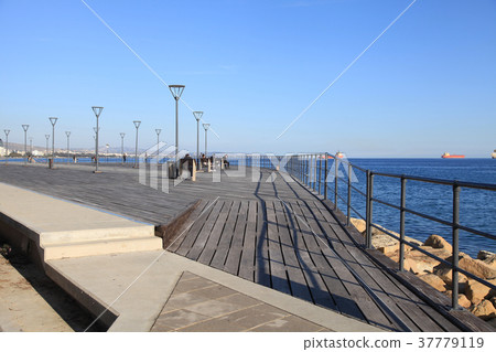 Molos Promenade on coast of Limassol city, Cyprus. 37779119