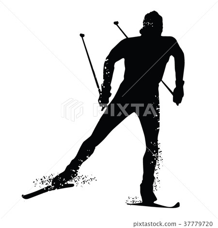 Silhouette cross country skiing isolated 37779720