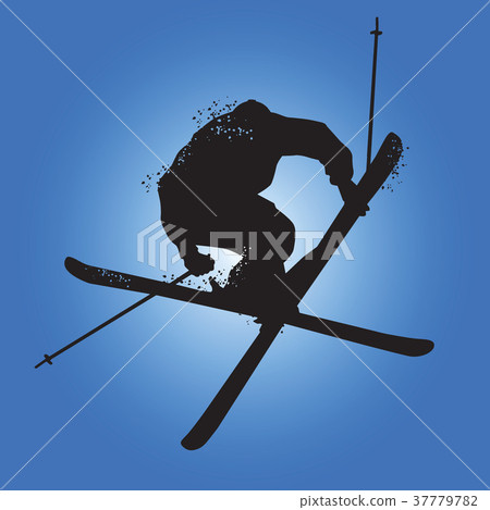 Silhouette Of Freestyle Skiing Stock Illustration