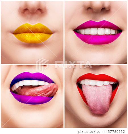 Collage with close-up images of colorful woman Collage with close-up images of colorful woman 37780232