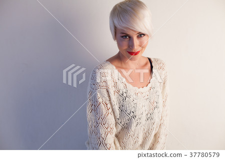 Portrait of beautiful blonde girls with short hair Portrait of beautiful blonde girls with short hair 37780579