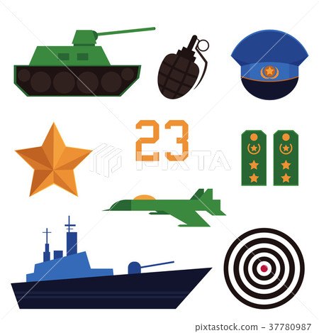 Set of Defender of Fatherland Day holiday icons 37780987