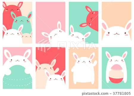 Set of Easter banner with cute rabbits - Stock Illustration [37781805 ...